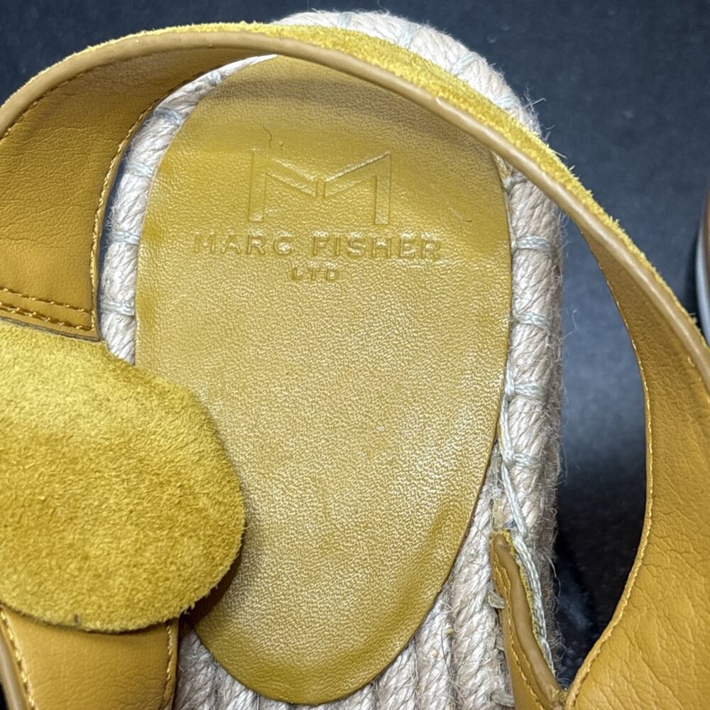 Marc Fisher 9 Platform Yellow Suede Leather Slingback Espadrille Sandals Gellyn - Picture 9 of 15